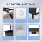 Auseo Upright Freezer, 3 Cu.ft Mini Freezer with Adjustable Thermostat & Reversible Single Door, Stand Up Freezer for Home/Office/Dorms/Apartment-Black