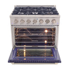 36 in. 5.2 cu. ft Dual Fuel Range for Natural Gas Sealed Burners in Blue.