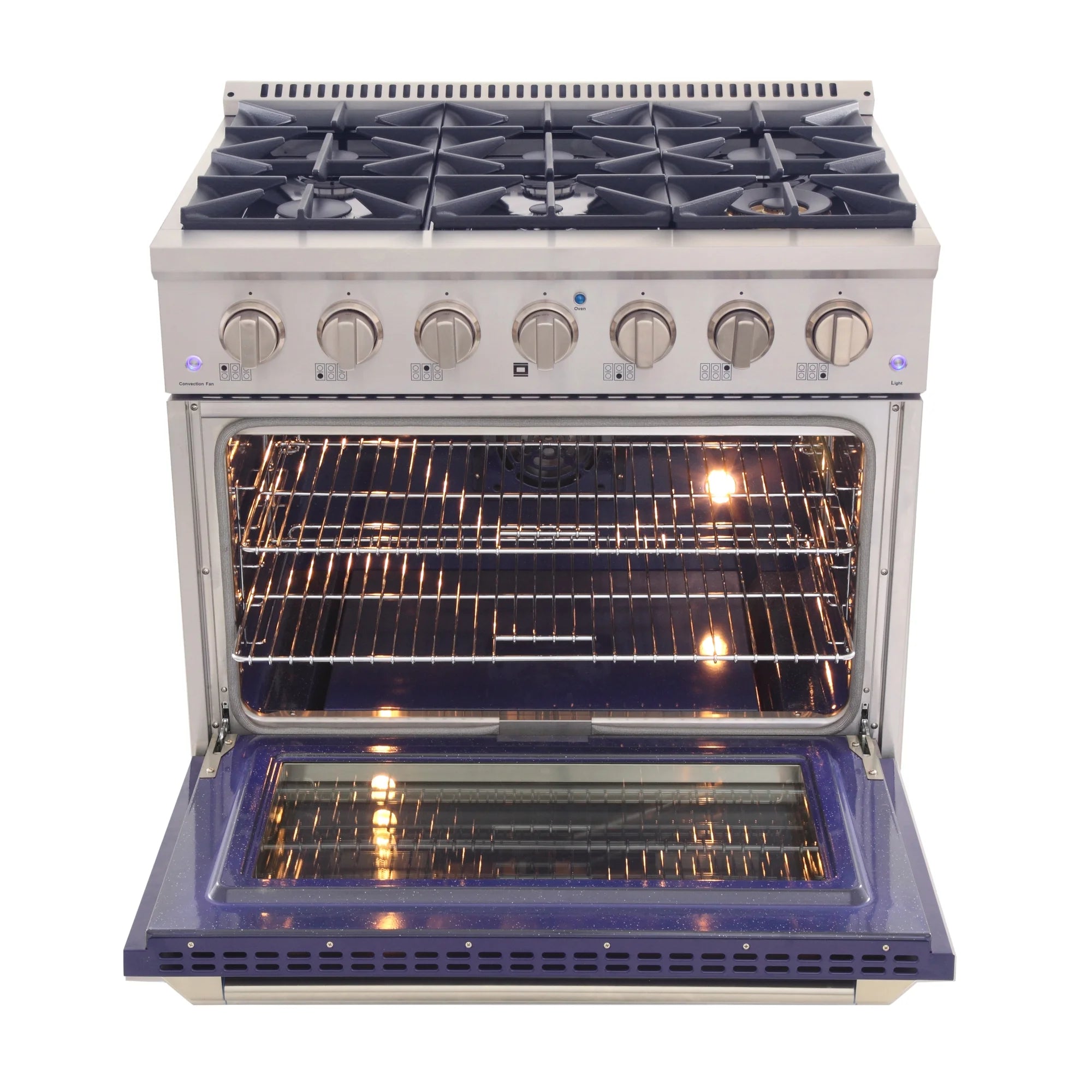 36 in. 5.2 cu. ft Dual Fuel Range for Natural Gas Sealed Burners in Blue.