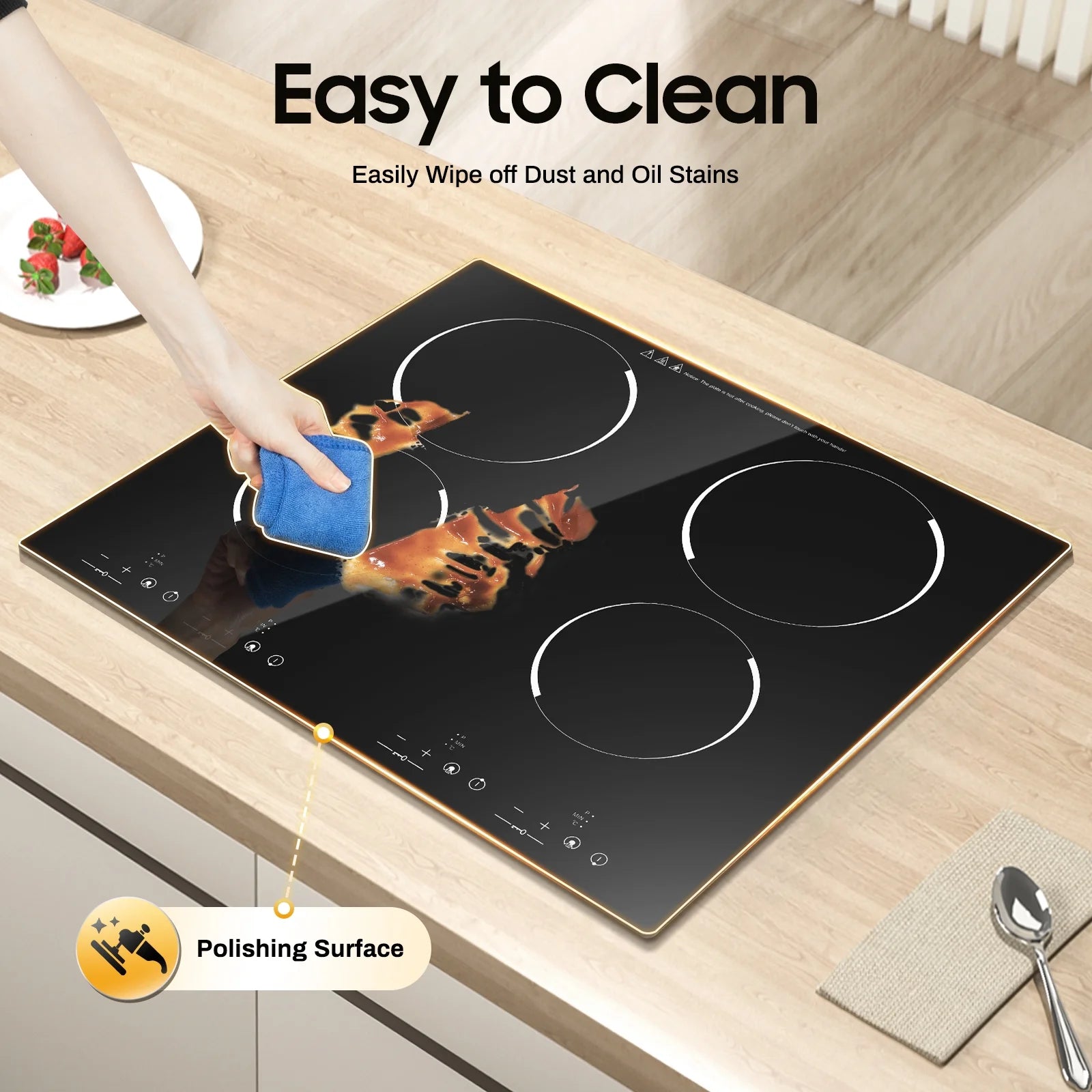 110V 3000W 4-Burner Electric Ceramic Cooktop,Touch Control,9 Gears,Safe & Efficient,for Home & Commercial Use