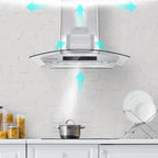 CIARRA Wall Mount Range Hood 30 inch with Tempered Glass 450 CFM Kitchen Vent Hood Ductless Ducted Convertible CAS50275