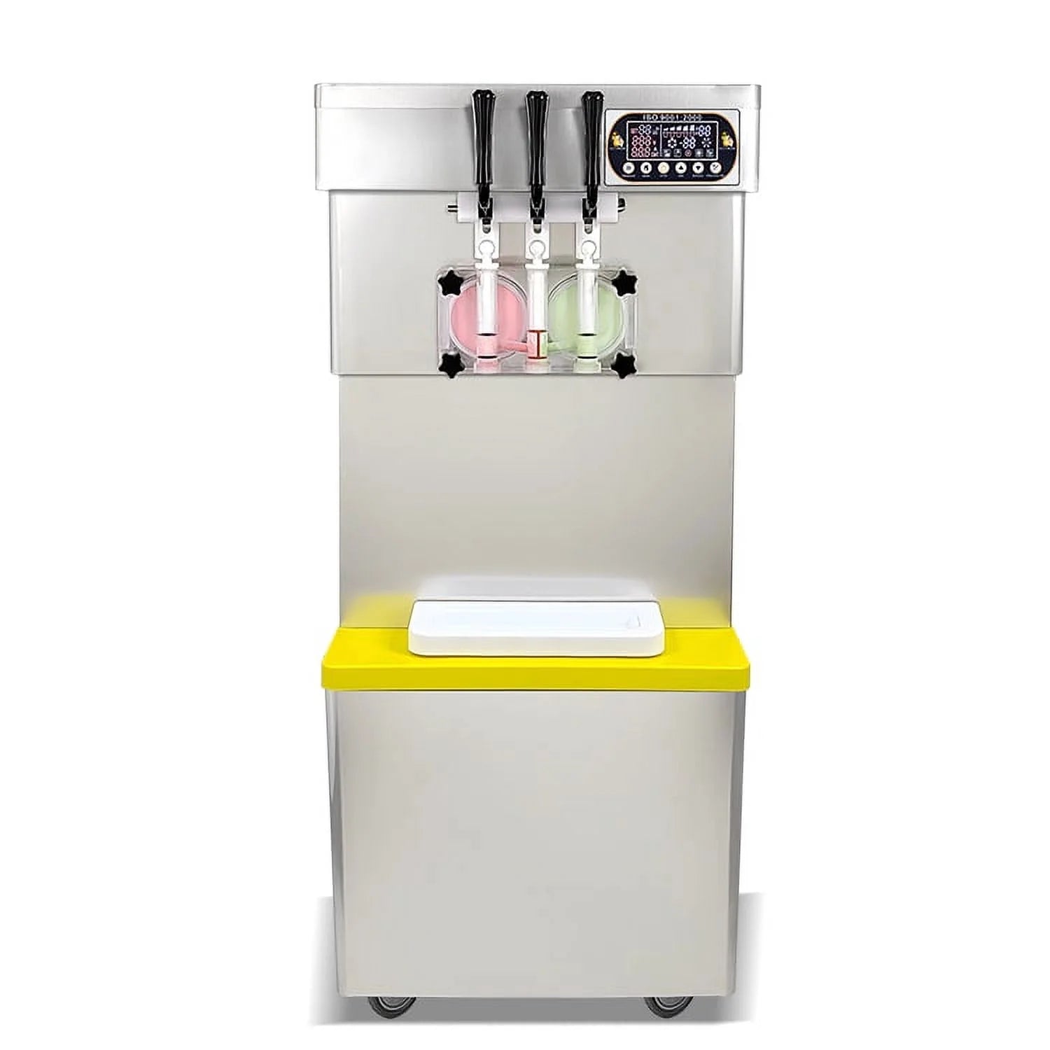 Kolice Commercial 3 Flavors Soft Serve Ice Cream Machine-Full Transparent Dispenser,Upper tanks Coolated
