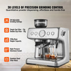 KFFKFF Semi-Automatic Espresso Maker with Grinder, 15 Bar, Includes Milk Frother Steam Wand, Detachable Water Tank & Pressure Gauge, for Cappuccino, Latte, Machiato, with PID Temperature Control