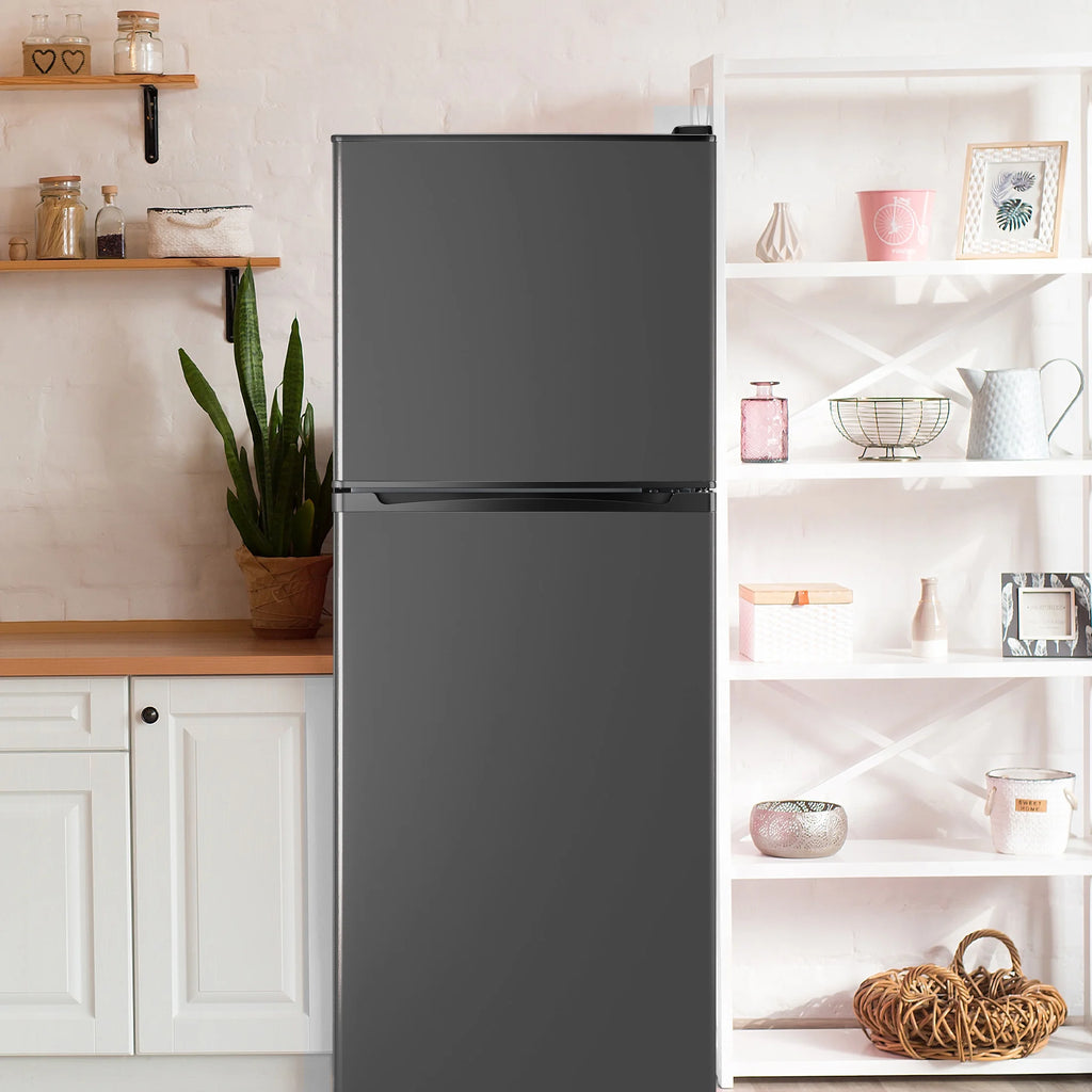 WANAI 2 Door with Freezer Mini Fridge,4.5 Cu.ft Compact Refrigerator,Mini Refrigerator for Kitchen Apartment and Office,Grey