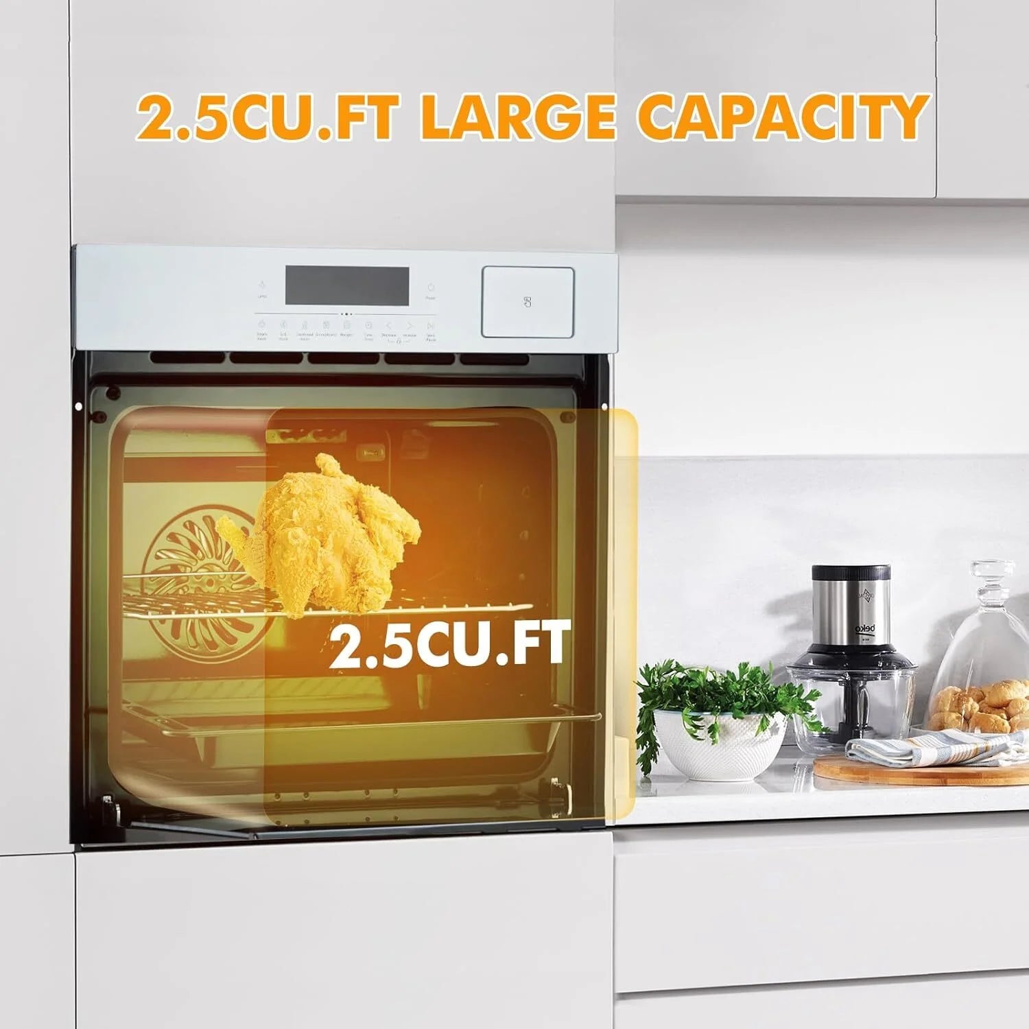 Garvee 24" Single Wall Oven, 2.5 Cu.ft Built-in Electric Wall Oven with 10 Cooking Functions, Stainless Steel Convection Wall Oven w/LED Touch Control, Safety Lock, 3000W, 240V, Silver