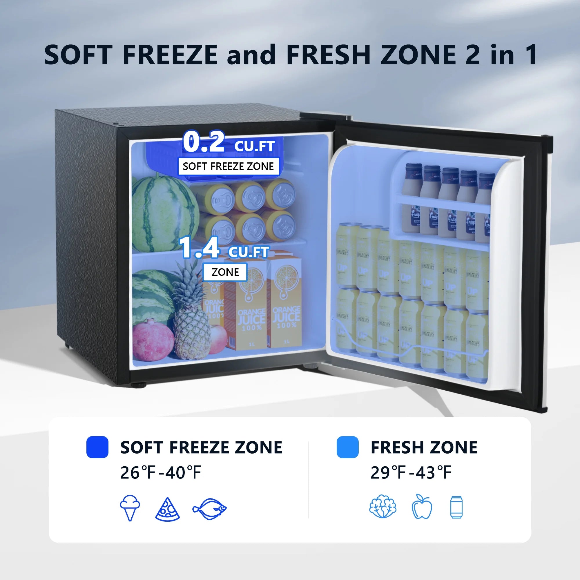 Simzlife 1.6 Cu.ft Mini Fridge with Freezer, Single Door Mini Refrigerator, Black