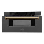 ZLINE Autograph Edition 30" 1.2 cu. ft. Built-In Microwave Drawer in Stainless Steel with Gold Accents