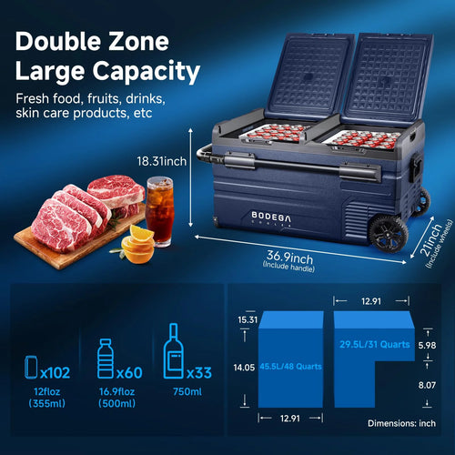 BODEGA 12 Volt 80 Qt.�?5L) Car Refrigerator, Portable Freezer, Car Fridge for Camping, Travel,APP Control, Rv