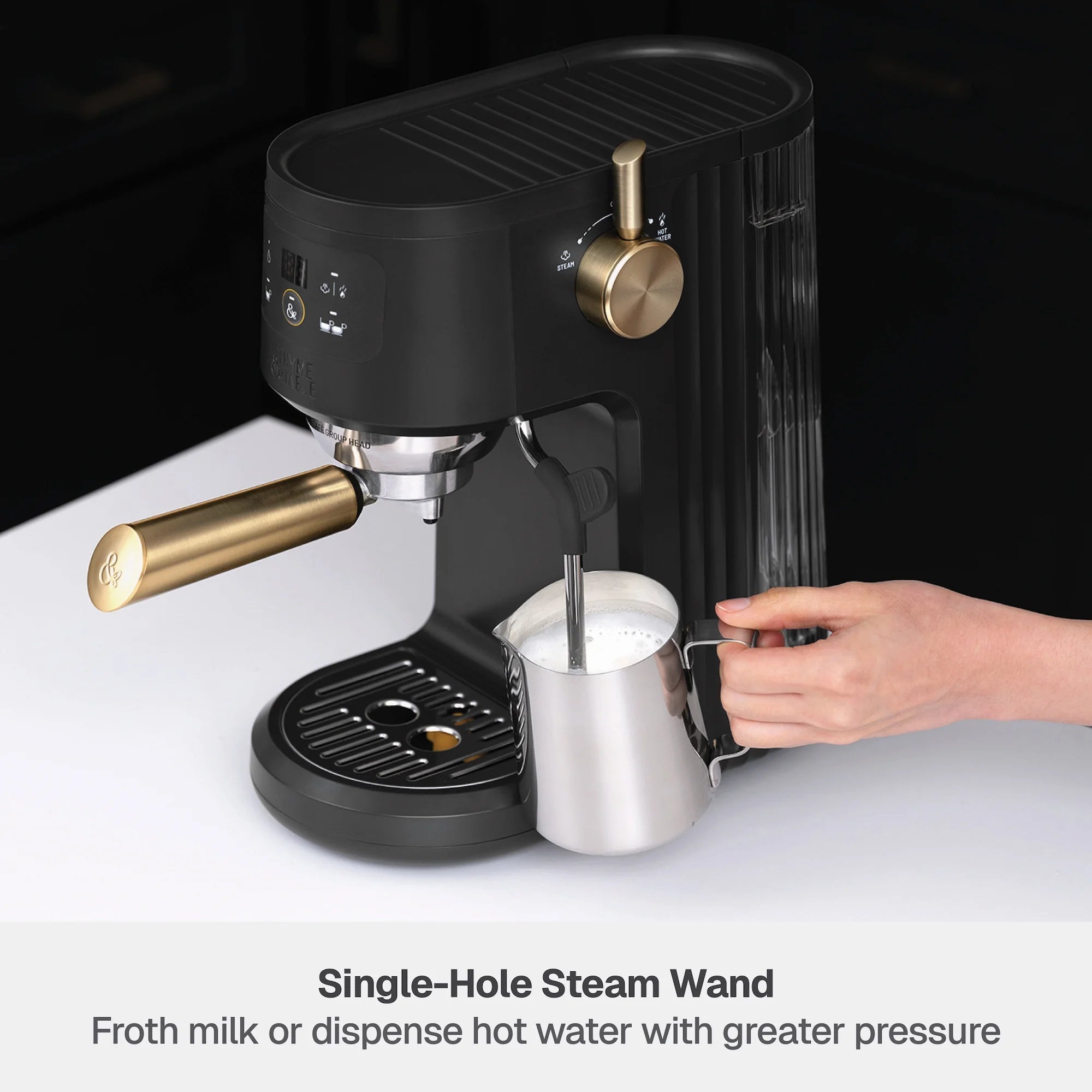 Thyme & Table Barista Mini Espresso Machine with 15-Bar Pressure and Steam Wand, Sand White