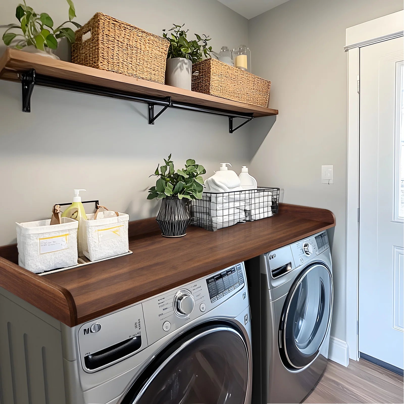 Kaboon Washer Dryer Countertop with Edge Rails, 27.5" x 54", Light Walnut