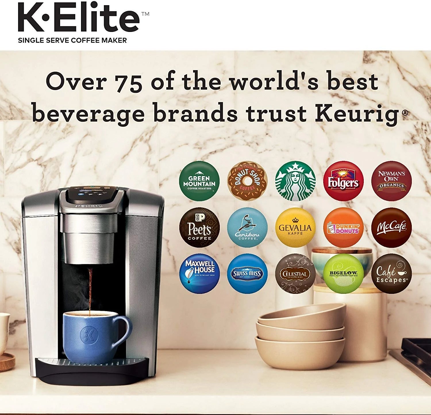 Keurig K-Elite Coffee Maker, Single Serve K-Cup Pod Coffee Brewer, With Iced Coffee Capability, Brushed Silver
