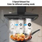 FIREGAS Wall Mount Range Hood 30 inch Black Vent Hood for Kitchen400 CFM with Ducted Convertible Ductless Kitchen Hood in Stainless Steel, 3-speed Whole-House Fan, LED Lights
