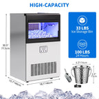 Dextrus 100LBS Capacity Freestanding Commercial Ice Maker, Stainless Steel