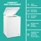 Koolatron 3.5 cu ft Compact Chest Freezer 99L White Manual Defrost Deep Freeze Storage Basket Space-Saving Flat Back