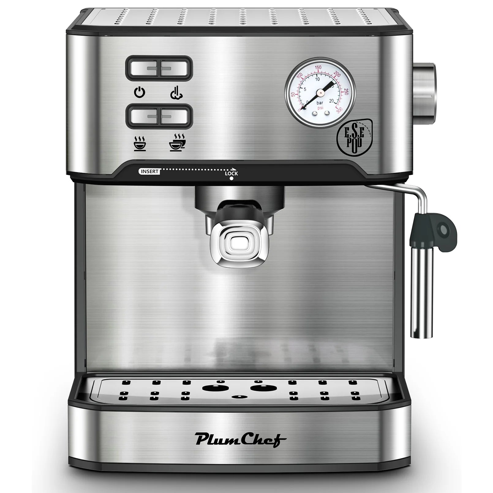 Plum Chef Espresso Machine, 20 Bar Coffee Maker with Foaming Milk Frother Wand, Espresso & Cappuccino Latte Maker Coffee Machine, 850W, 1.6L Removable Water Tank, Black&Silver