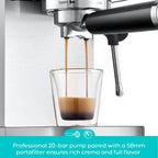 CASABREWS 3700Gense, 20 Bar Espresso Machine and Coffee Maker with Milk Frother, Silver