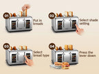 Mecity 4-Slice Touchscreen Toaster, Stainless Steel, 6 Browning Settings, Reheat, Cancel, Defrost, Removable Tray