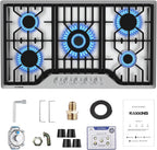 Gas Cooktop 23 inch, Adorer Bulit-in Gas Stove Top with 4 Burner, 23 Inch NG/LPG Convertible Cooktops, Four Burner Propane Cooktop with Thermocouple Protection, Stainless Steel