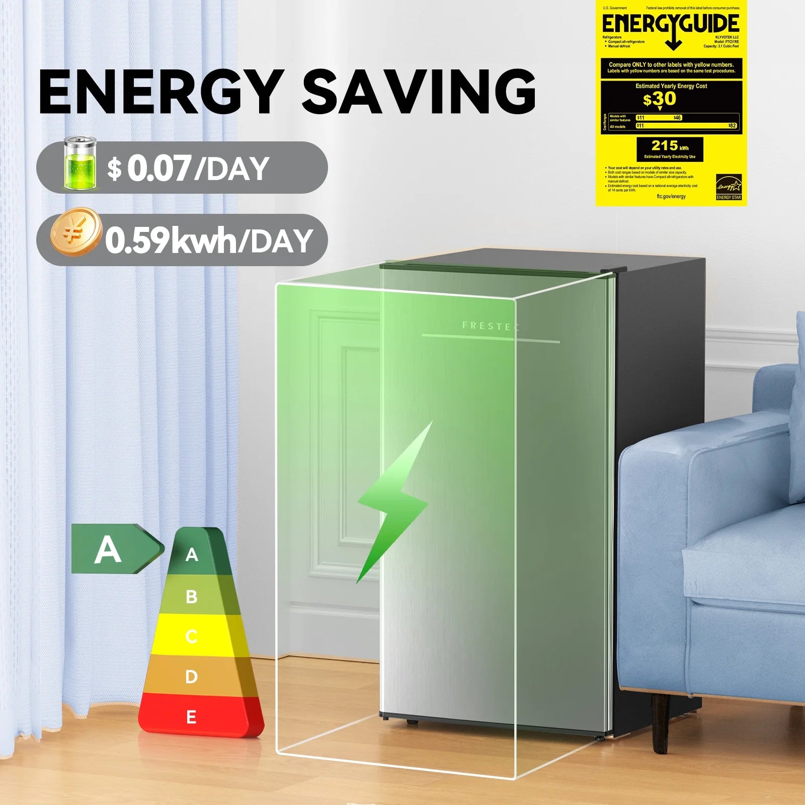 3.1 Cubic Feet Freestanding Mini Fridge Compact refrigerator grey