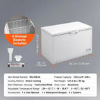 Choco Moon Large Capacity 14.5 Cu.ft Chest Freezer, 345L Storage, 4 Slide-Out Baskets, Lockable Lid, 8 Temp Control Levels, Energy-Efficient LED Lights, 6 Swivel Casters for Easy Mobility