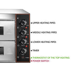 Commercial Pizza Oven 16 inch Pizza Double Deck 3000W 110V Electric Oven Multipurpose Toaster Bake Broiler 40L Stainless Steel for Restaurant Home Pizza Pretzels Baked Roast Yakitori