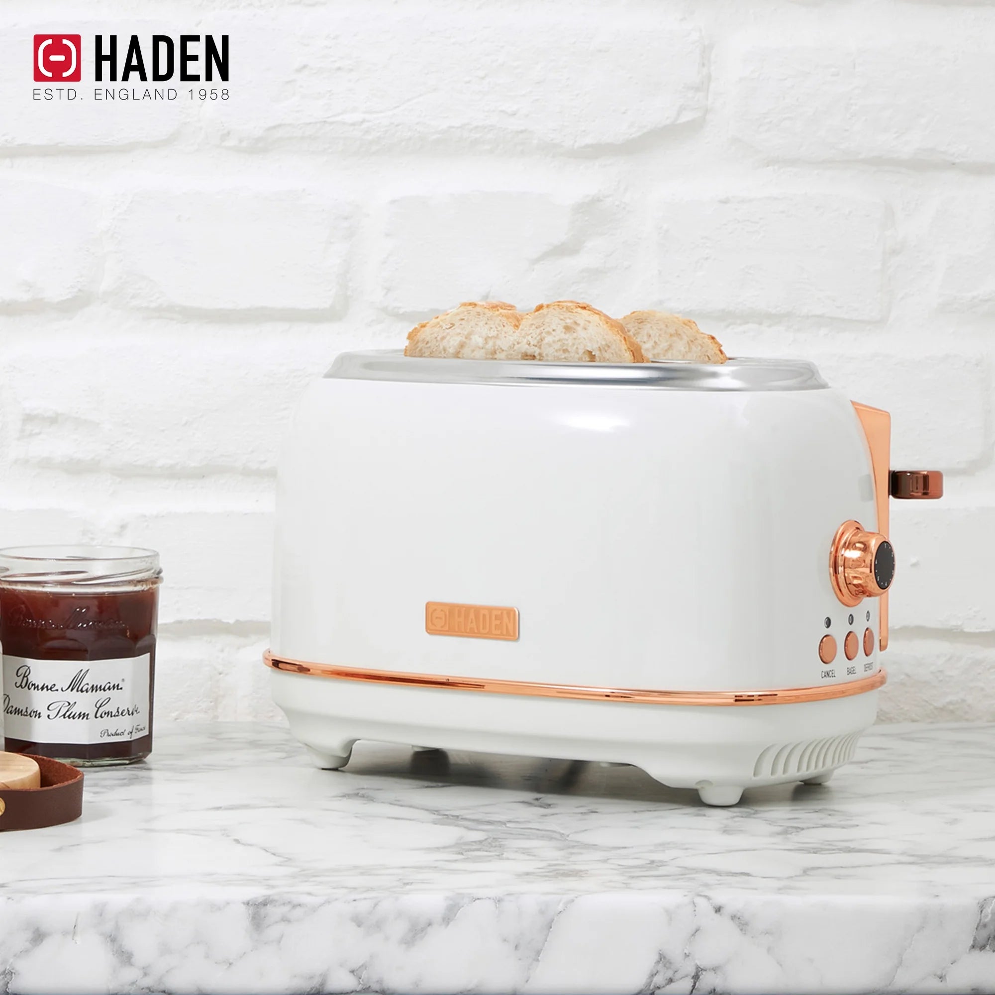 Haden Heritage 1.7 Liter Electric Kettle with 2 Slice Bread Toaster, White
