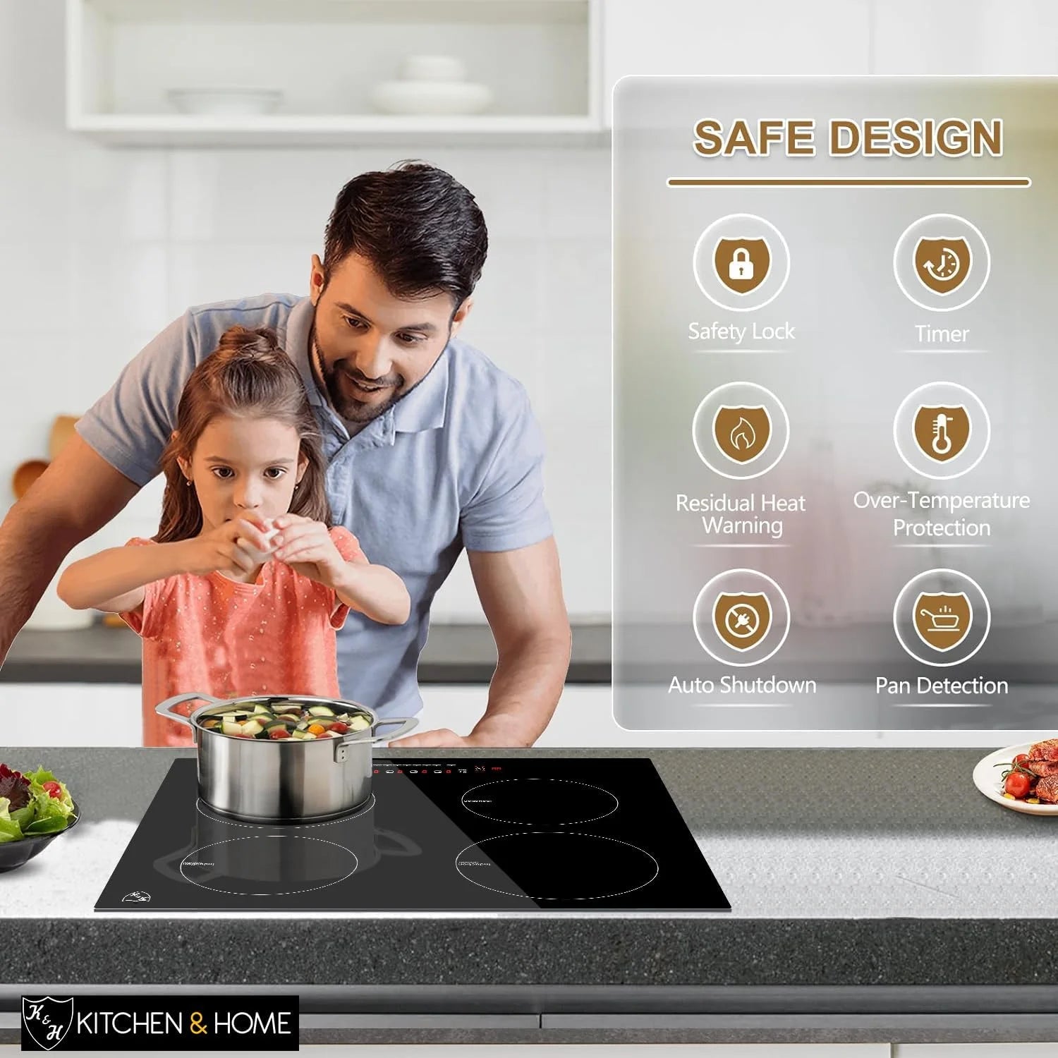 K&H 4 Burner 24 Inch Built-in Induction Electric Stove Top Ceramic Cooktop Touch Control 240V 6000W IN24-6004
