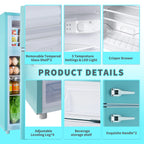 2 Door Mini Fridge with Freezer,3.5Cu.ft Small Freezer,7 Adjustable Thermostat,Blue,New