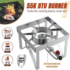 30QT Stainless Steel Turkey Fryer Kit, Stainless Steel Stand with 55,000BTU Propane Burner Stove, Waterproof Cover & Skimmer, Turkey Deep Fryer Pot, Outdoor Fish Fryer, Crawfish Boiler