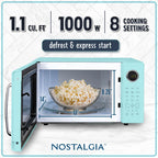 Nostalgia Retro Microwave Oven - 1.1 Cu Ft & 1000-Watt Countertop Size with Glass Turntable, Child Safety Lock, 8 Auto-Cook Programs & Digital Clock - Black