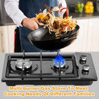24 Inch Propane Stove Indoor, 4 Built in Thermocouple Protection Propane Cooktop with Powerful Built-in Burners, Multi-Function Tabletop Stove for Kitchen Cooking