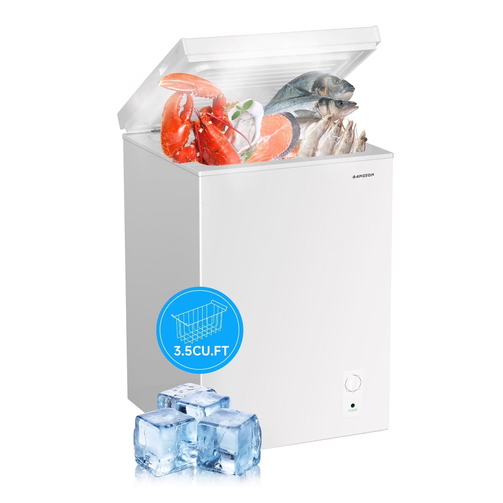 BANGSON 3.5 Cubic Feet Chest Freezer,Deep Freezer With Removable Basket,Adjustable Temperature for Home/Dorms/Apartment/Office