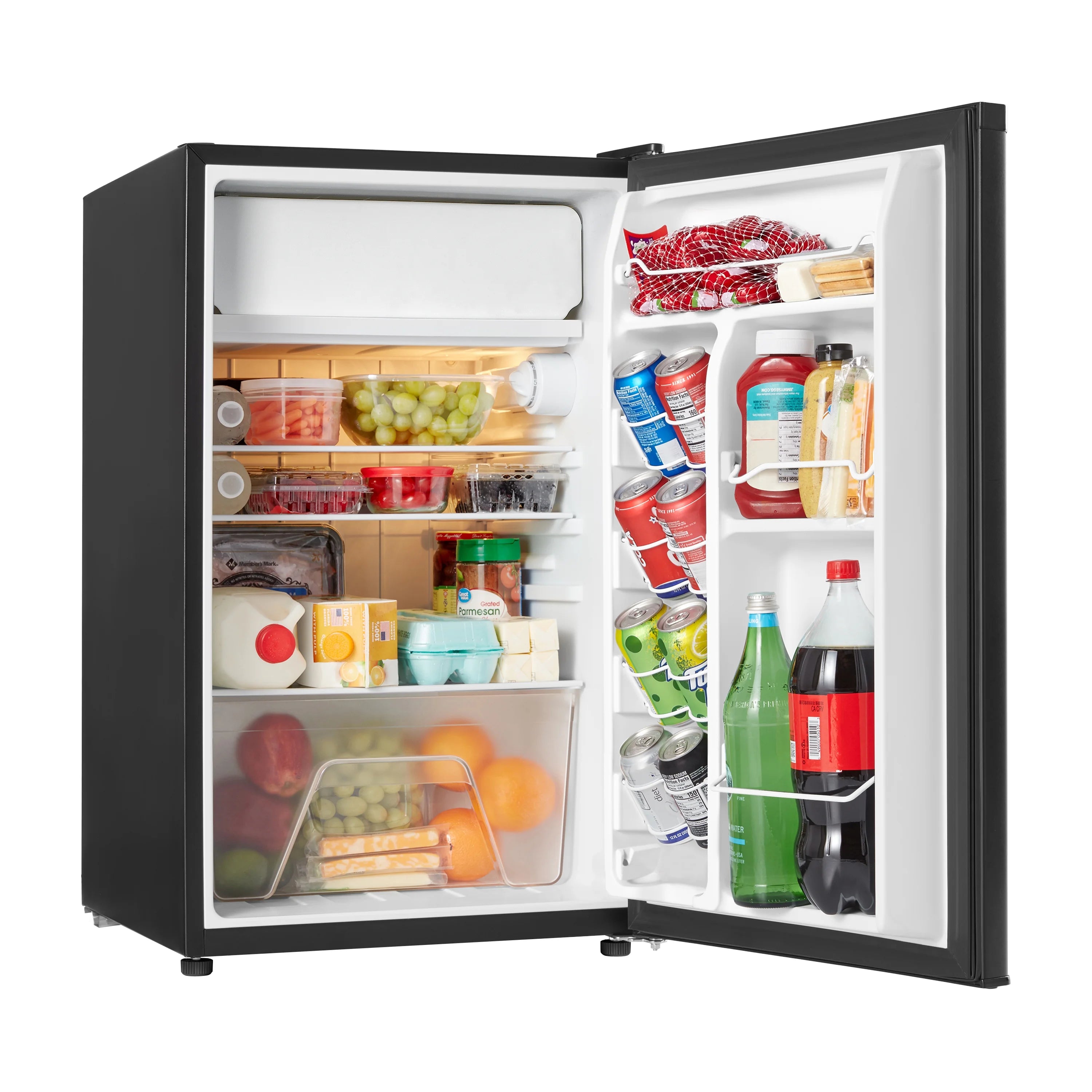 Galanz 4.3 Cu ft Single Door Mini Fridge, Stainless Steel Look, New, Width 19.12"