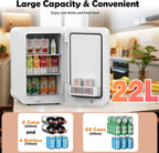 Advwin 22L Mini Fridge for Bedroom, Small Skincare Refrigerator Cooler for Drinks, Dorm, Office, White