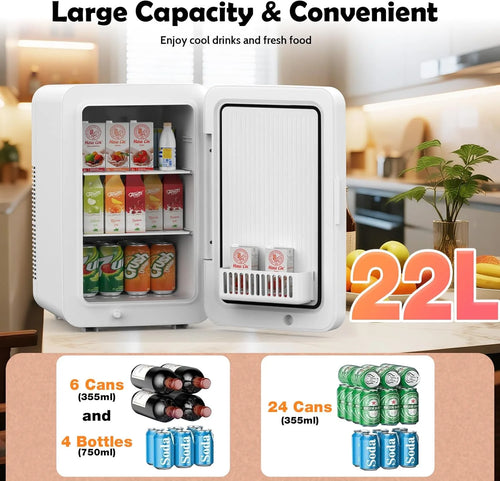 Advwin 22L Mini Fridge for Bedroom, Small Skincare Refrigerator Cooler for Drinks, Dorm, Office, White