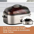 Superjoe 22 Quart Roaster Oven with Self-Basting Lid Turkey Roaster Electric Food Warmer, Stainless Steel