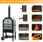 UDPATIO Outdoor Pizza Oven Wood Fired, Wood Pizza Ovens for Outside with Waterproof Cover, Pizza Stone, Peel, 2 Layer Steel, Freestanding Steel Oven with 2 Wheels for Kitchen BBQ Backyard Party