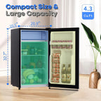 Adoolla 4.3 Cu.Ft. Single Door Mini Refrigerator with Top Freezer and 7 Adjustable Temperature Settings