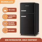 DEMULLER Mini Fridge with Freezer Small Refrigerator Double Door Drinks Holder for Office Black New