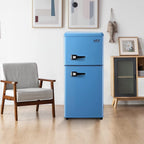 GGTB 3.0 Cu.Ft Two Door Small Refrigerator with Freezer, Compact Retro Small Refrigerator for Dorm, Office, Bar, RV, Bedroom, Blue