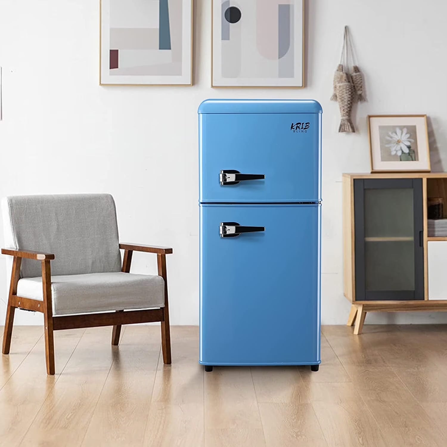 GGTB 3.0 Cu.Ft Two Door Small Refrigerator with Freezer, Compact Retro Small Refrigerator for Dorm, Office, Bar, RV, Bedroom, Blue