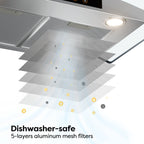 CIARRA Wall Mount Range Hood 30 inch 450 CFM with WIFI/Voice Control CAS502W75