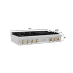 ZLINE Autograph Edition 48" Porcelain Rangetop with 7 Gas Burners in DuraSnow Stainless Steel and Champagne Bronze Accents (RTSZ-48-CB)