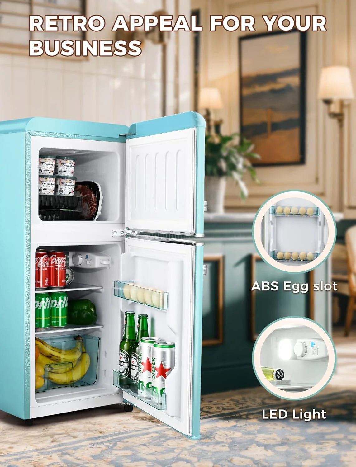 KRIB BLING 3.2 Cubic Feet Double Door Mini Fridge with Freezer, Mini Compact Refrigerator 2 Doors for Dorm, Office, Apartment, RV, Bedroom, Black