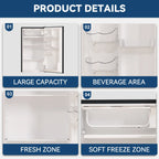 Frestec 3.2 Cu ft One Door Mini Fridge, Estar, Stainless Steel Look, New