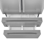 Cosmo 5 Piece Kitchen Appliance Package with 36" Freestanding Gas Range 36" Island Range Hood 24" Built-in Fully Integrated Dishwasher French Door Refrigerator & 48 Bottle Wine Refrigerator