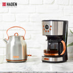 Haden Coffee Maker & Heritage 1.7 Liter Electric Kettle, Black & Chrome