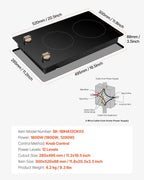 KFFKFF 12 Inch Induction Stove, 1800W 2 Burner Electric Cooktop Built-in Stove top with Knob-Controlled, 12 Heat Levels, Glass Top, Automatic Power-Off