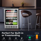 QAUSOU 24 Inch Under Counter Double Drawer Fridge, Weather Proof Stainless Steel Outdoor Beverage Refrigerator for Patio