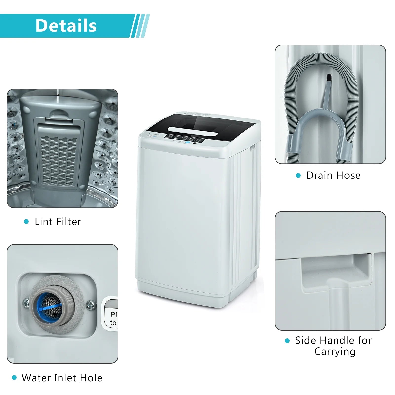 Costway Portable Full-Automatic Laundry Washing Machine 8.8lbs Spin Washer W/ Drain Pump